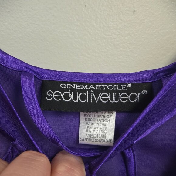 Cinema Etoile Seductivewear Purple Lace Sheer Robe and Chemise Set Medium - Picture 5 of 15